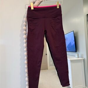 Fabletics Plum High-Waist Leggings with Pink Waistband